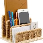 Woven Desk Mail Organizer Upright File Holders Vertical Mail Sorter Small Desk File Organizer Letter Paper Organizer Storage Office Desk Accessories Folder File Sorters for Desktop Home Office